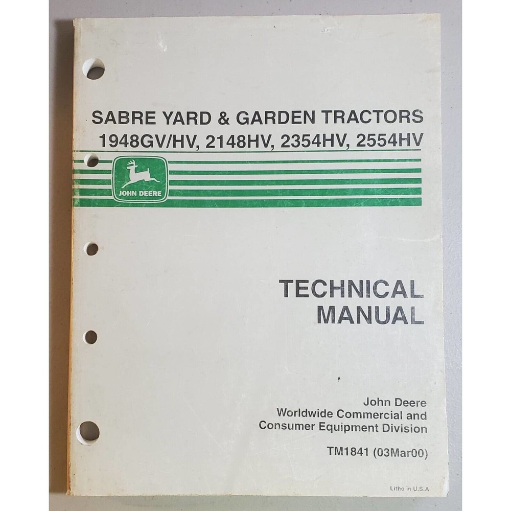 John Deere Sabre Yard and Garden Tractors TM1841 Technical Manual Mar 2000